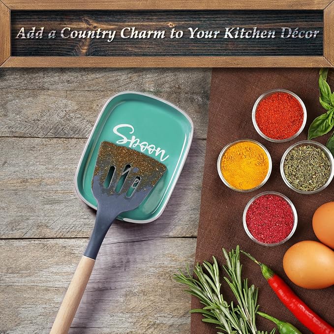 Turquoise Spoon Rest for Stove Top, DAYYET Teal Ceramic Large Spoon Holder, Spoon Rest for Kitchen Counter, Heat-Resistant Cooking Utensil Rest, Teal Kitchen Decor and Accessories - Image 2
