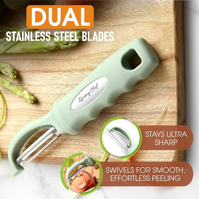 Spring Chef Swivel Vegetable Peeler with Ergonomic Handle, Pistachio | Premium Potato Peeler w/ Ultra Sharp Stainless Steel Blades, Multifunctional Veggie Peeler for Apple, Carrot, Cucumber, Fruit - Image 2