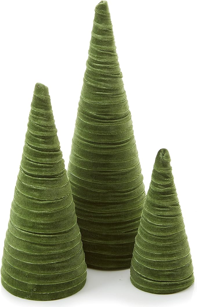 Your Heart's Content Olive Green Velvet Trees Set of 3, Woodland Nursery Bookshelf, Modern Valentine Tabletop, Holiday Dining Table, Elegant Mantel Décor, Handcrafted Gift for (Olive) by YourHeartsContent