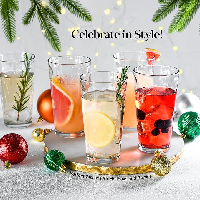 Highball Drinking Glasses Set of 10 Glass Cups by Home Essentials, 17 Oz. Glassware, for Water, Juice, Cocktails, Iced Tea - Image 2