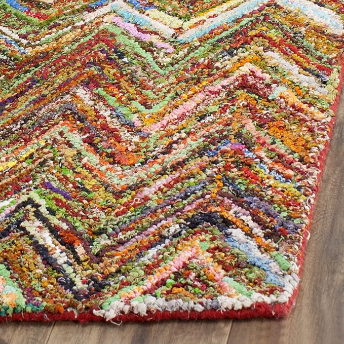 SAFAVIEH Nantucket Collection Runner Rug - 2'3" x 12', Red & Blue & Multi, Handmade Modern Abstract Chevron Cotton, Ideal for High Traffic Areas in Living Room, Bedroom (NAN141B) - Image 3