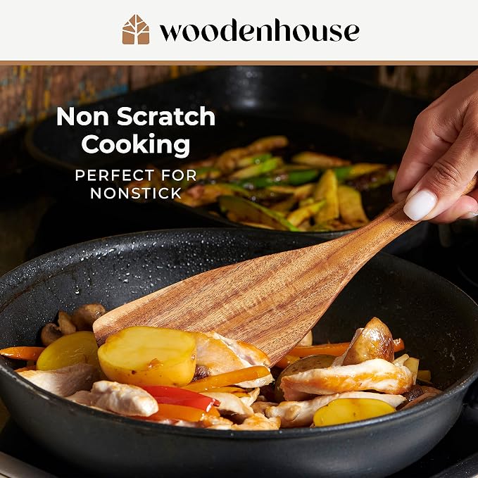 Wooden Spoons for Cooking, Teak Wood Kitchen Utensil Set – Multipack | Comfortable Grip, Non-Stick, Food-Safe & Easy to Clean Natural Cookware - Image 3