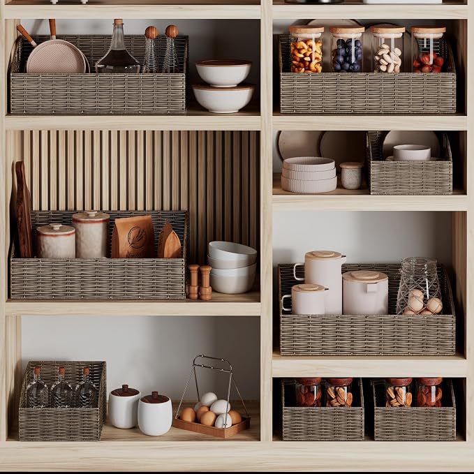 Pantry Baskets for Organizing, Wicker Basket Shelf Storage | Handwoven Pantry Organizers and Storage with Built-in Handles, Laundryroom Organization Storage Bins for Snack Cans - Image 4