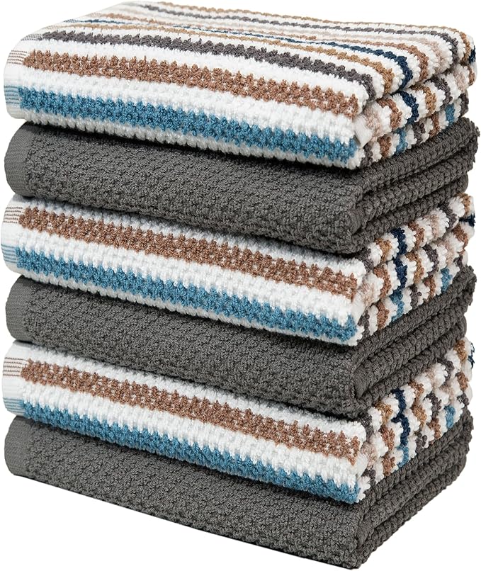 Bumble Kitchen Towels 6 Pack 100% Cotton 16"x26" - Grey Wide Stripe | 430 GSM Soft Kitchen Hand Towels with Hanging Loop, Highly Absorbent & Durable for Washing and Drying Dishes - Image 4