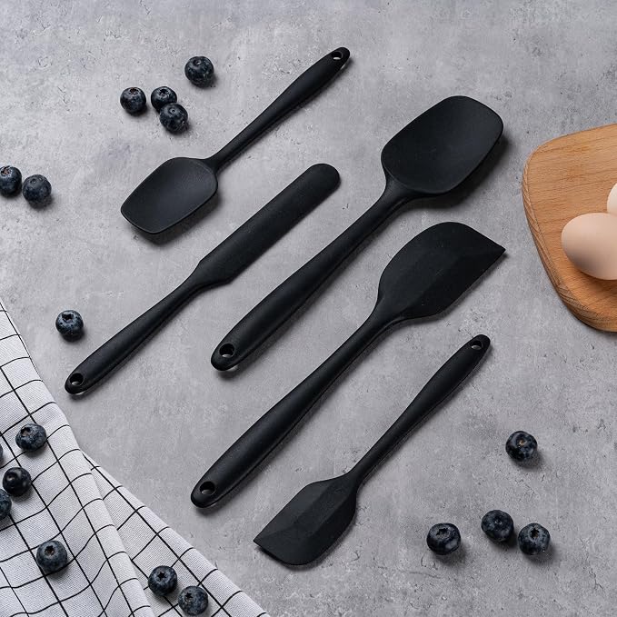 Silicone Spatula Set,5 Piece Food Grade Rubber Spatulas,Black | Spatulas Silicone Heat Resistant for Baking,Cooking,and Mixing High Heat Resistant Non Stick Dishwasher Safe BPA-Free - Image 7