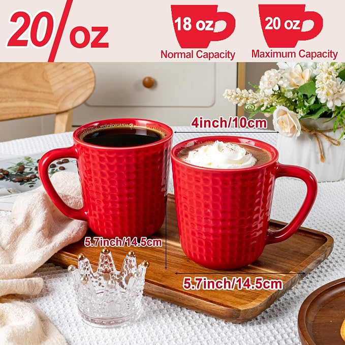 Large Coffee Mug, 20 oz Ceramic Coffee Cups with Handle, Red | Red Coffee Mug for Office & Home, Latte Cocoa, Microwave & Dishwasher Safe, Lead-Free, Wedding & Housewarming Gift - Image 2