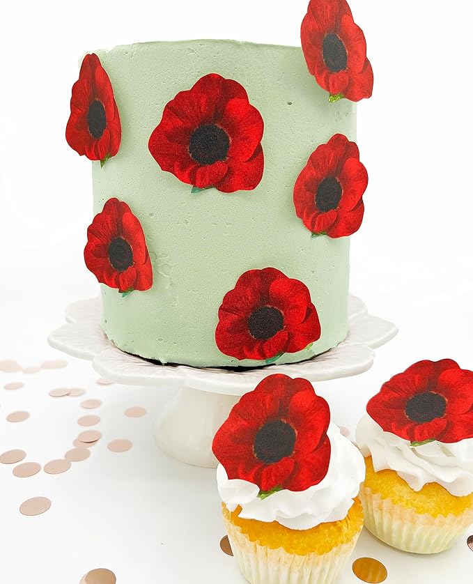 Sugar Robot - Edible Poppy Flowers - Small Size - Edible flowers cake decorations - Premium Crafted - Made in the USA Cake -Set of 12 (Poppy) by SugarRobotInc