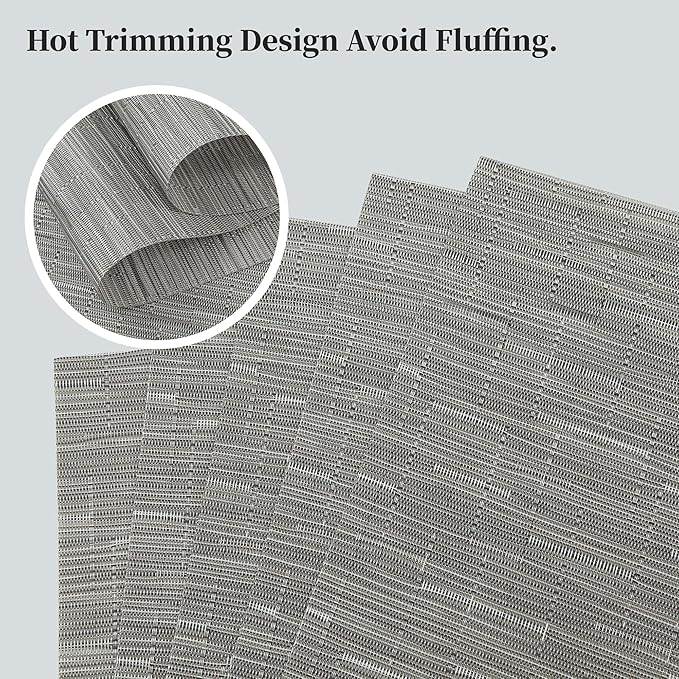 Leetaltree Silver Placemats Set of 8 - Heat Resistant Non-Slip Place mats for Dining Table, Washable Durable PVC Vinyl Woven Table Mats（Silver, 8） - Image 3