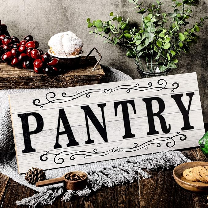 Jetec Pantry Sign Wall Decor 16 x 6 Inch Farmhouse Wood Pantry Signs Rustic Retro Hanging Wooden Art Plaque Decorative for Kitchen Restaurant Door Room Home Decoration(White) - Image 3