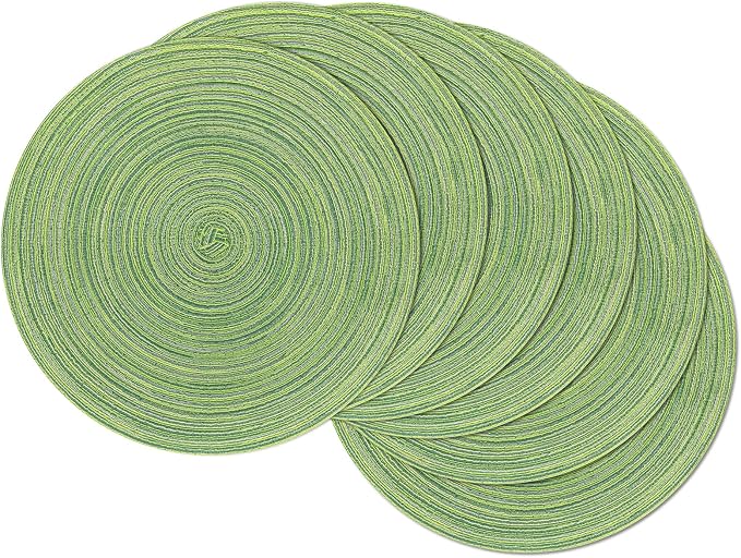 SHACOS Round Placemats Set of 8 Washable 15 inch Round Table Mats Braided Non Slip Fabric Place Mats for Dining Table Indoor Outdoor (Mixed Color Pea Green, 8) by SHACOS