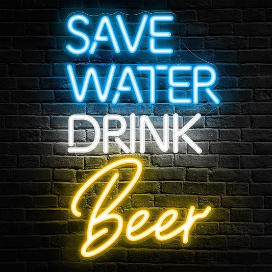 Kavaas Save Water Drink Beer Neon Sign, Neon Beer Signs for Man Cave, Home Bar, Pub, Wall Decor - Best Gifts for Beer Lovers, Birthday, Christmas by Kavaas