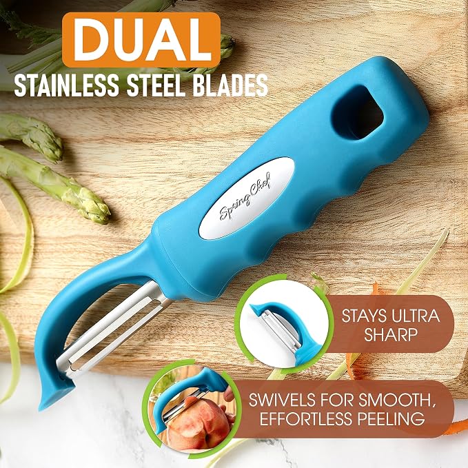 Spring Chef Swivel Vegetable Peeler with Soft Grip Handle, Set of 2, Teal | Premium Potato Peeler w/ Ultra Sharp Stainless Steel Blades, Multifunctional Veggie Peeler for Apple, Carrot, Cucumber, Fruit - Image 2