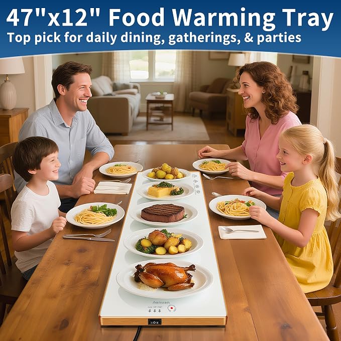 Warming Trays for Buffets Party, 47"x12", Tempered Glass Food Warmer, White | Keep Food Warm,Electric Warming Mat For food for Gathering, Button Temperature Control,Full Surface Warm,Build-in Thermostat - Image 2