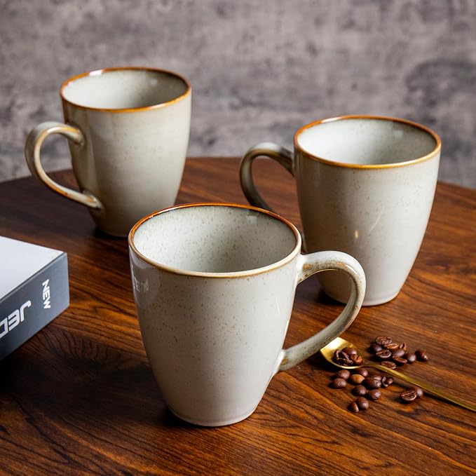 MONITO 17 OZ Coffee Mugs Set of 6, Large Ceramic Blue Coffee Mugs Set with handle for Tea/Latte/Milk/Cocoa, Funny Tea Cups for Office and Home, Engagement Gifts. (Gray-yellow) - Image 2