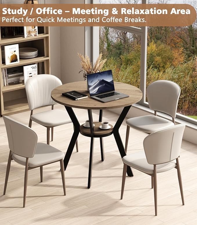 MECHYIN Round Dining Table, 31.5" Small Kitchen Table with Storage, Space Saving Dining Table, Rustic Wood Table with Metal Legs for Apartment, Dining Room & Kitchen Nook - Image 7