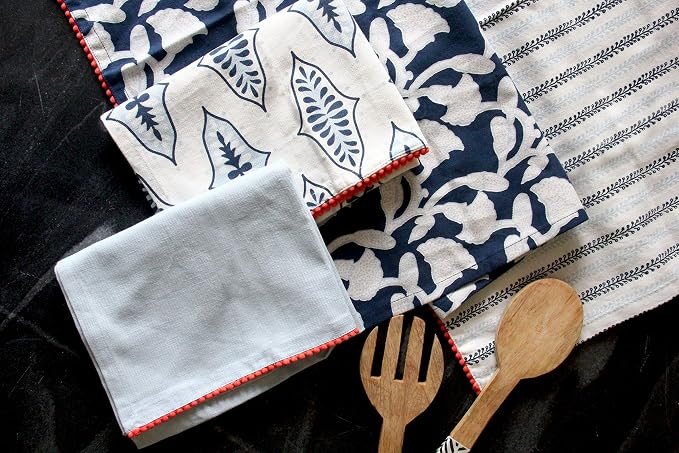 TARAN LIVING Dish Towels for Kitchen Tea Towels for Gifting Bar Towels for Kitchen Towels Hand Printed Dish Cloths - 18"x28"- Blue, Pack of 4 - Image 5