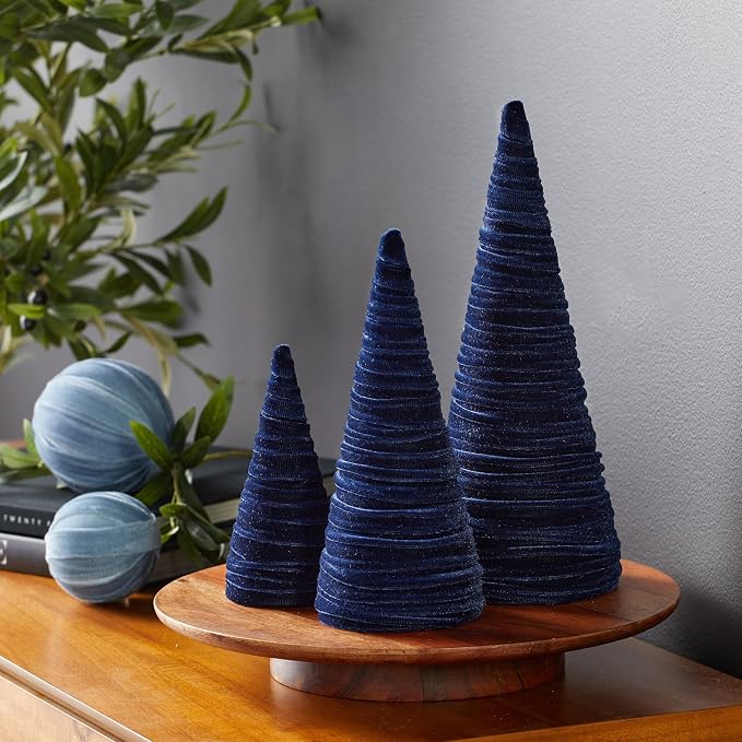 Your Heart's Content Velvet Trees Set of 3 Navy, Artisan Mantel Decor, Valentine Tabletop, Tablescape Décor, Elegant Holiday Entryway (Navy) - Image 2
