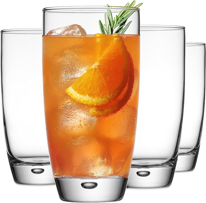 Glaver's Highball Glasses Set Of 4, 16 Oz. Drinking Glasses, Unique Water Glass Cups For Juice, Cocktails, Soda, Heavy Bottom Tumbler Glass by Glavers