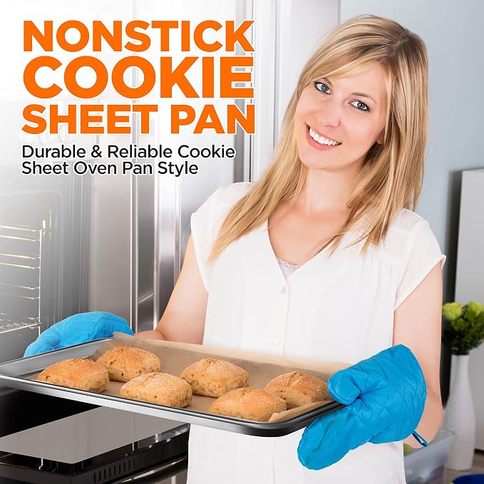 NutriChef Aluminum Baking Sheet w/ Cooling Rack - Thick & Durable Cookie Sheet Tray for Baking Pastries, Cookies, Bacon, & More - PFOS, PTFE, PFOA FREE, Dishwasher Safe (13" x 10") - Image 4