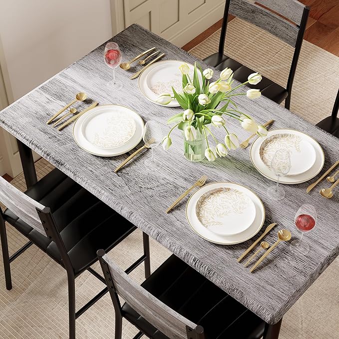 IRONCK Dining Table Set for 4, Grey | Wood Kitchen Table with Upholstered Chairs for Kitchen Room and Small Spaces - Image 4