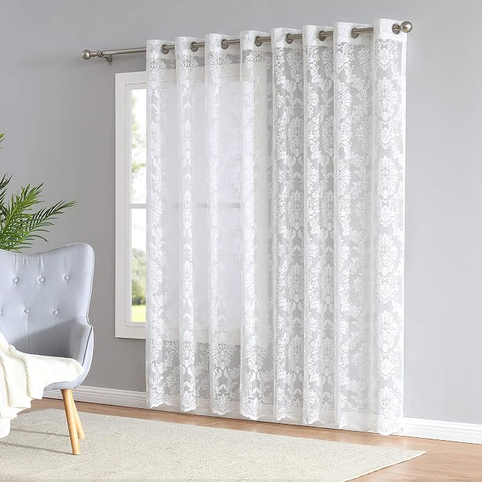 LinenZone Pair of 2 Knitted Lace Curtain Panels with Scalloped Bottom. Elegant Farmhouse Lace Curtains for Living Room, Bedroom, or Dining Room. (Lisa 38 x 63, Ivory) - Image 2