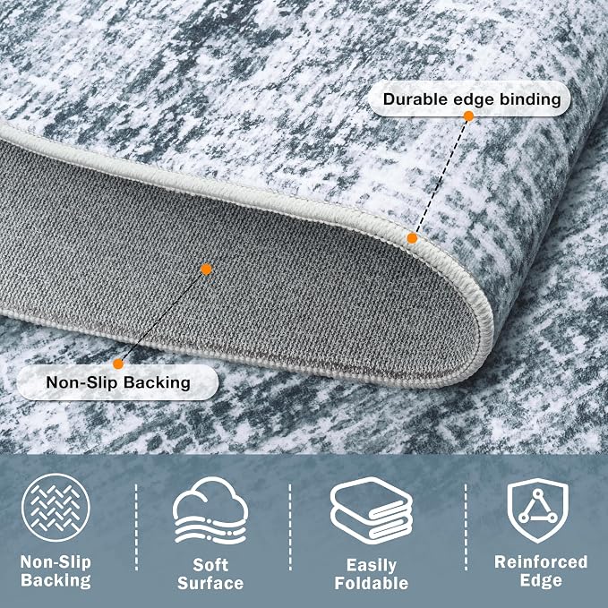 6x9 Area Rug for Living Room Bedroom: Non-Slip Modern Light Slate Blue | Machine Washable TPR Backing, Stain-Resistant Low Pile, Pet & Kid Friendly, Abstract Decor for Dining Room, Dorm, Home Office - Image 5