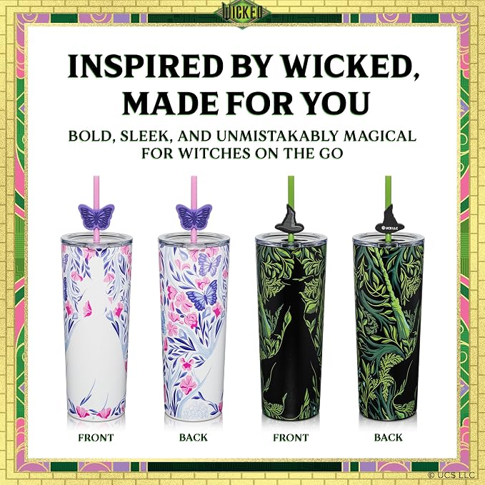 Dragon Glassware x Wicked: For Good Tumbler, 24 oz 2-Pack - Shadows | Set of 2 Vacuum Insulated Stainless Steel Wicked Cups with Lids & Straws; With Straw Charm; Official Wicked Merch - Image 6