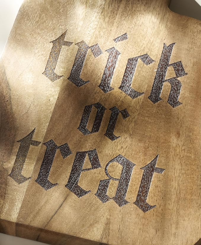 Oneida Vintro Halloween Trick or Treat Charcuterie Board | acacia wood, hand wash only | laser-etched trick-or-treat design | halloween party cheese and snack server - Image 4