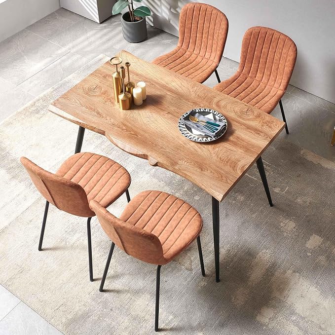Dining Chairs Set of 4, Modern Mid Century Faux Leather Dining Room Chairs with Black Metal Legs, Comfortable Armless Side Kitchen Chair for Home, Living Room, Bedroom, Restaurant, Brown - Image 6