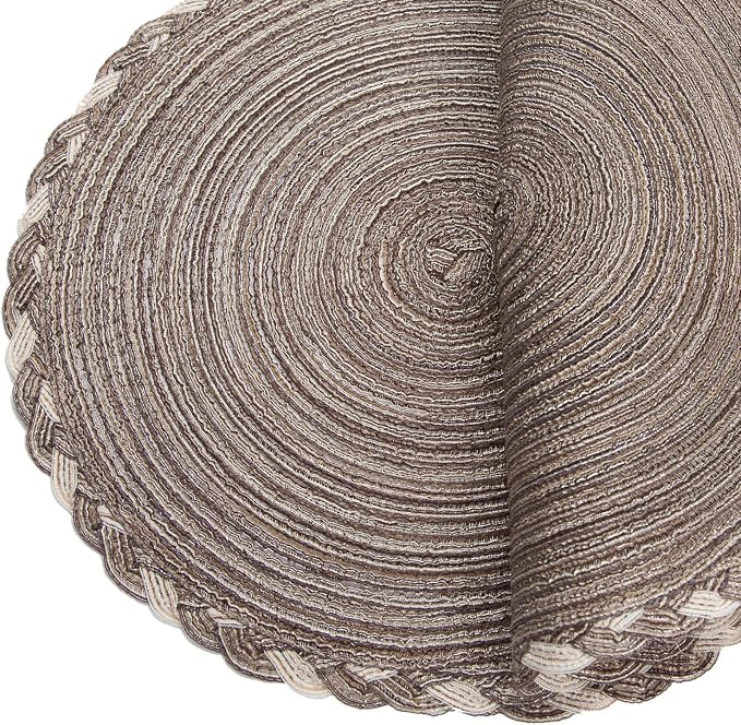 SHACOS Round Placemats Set of 6 Braided Glitter Round Table Placemats 15 inch for Wedding Holiday Party (Multicolor - Light Coffee, 6) - Image 6