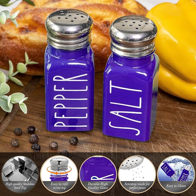 Purple Salt and Pepper Shakers Set by Brighter Barns - Modern Farmhouse Kitchen Decor and Accessories - Cute Salt and Pepper Set - Glass Shakers & Stainless Steel Lids for Home, Restaurants (Purple) - Image 2