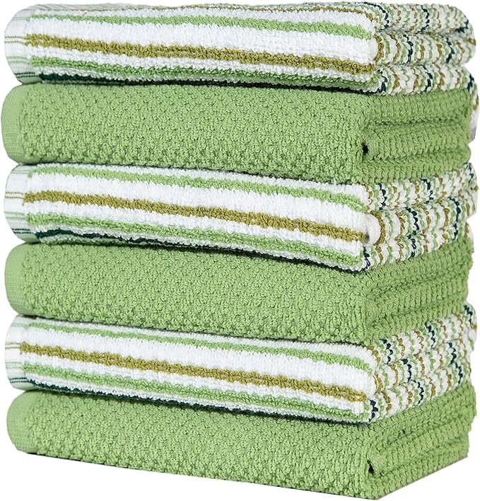 Bumble Kitchen Towels 6 Pack 100% Cotton 16"x26" - Sage | 430 GSM Soft Kitchen Hand Towels with Hanging Loop, Highly Absorbent & Durable for Washing and Drying Dishes - Image 4