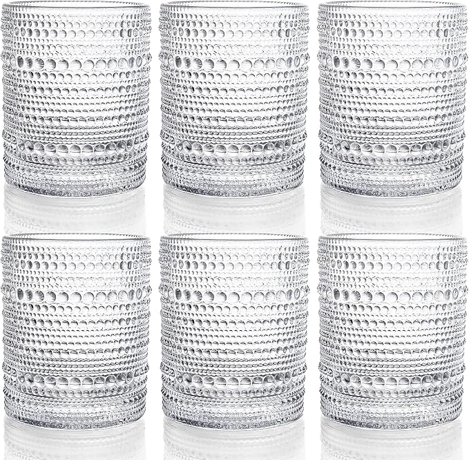 ZOOFOX Set of 6 Romantic Water Glasses, 12 oz Hobnail Glasses Tumbler, Clear Embossed Vintage Glassware Set for Beer, Cocktail, Soda, Beverages by zoofox