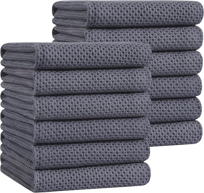 Homaxy 100% Cotton Oversized Waffle Weave Kitchen Towels 12-Pack, Dark Grey | 20 x 28 Inches, Ultra Soft Absorbent Dish Towels, Quick Drying Large Cleaning Towels by Homaxy