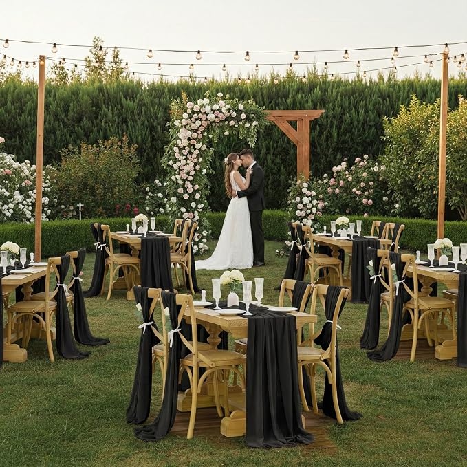 Pack of 25 | Black |14ft Chiffon Table Runner 29x170 Inches Long Romantic Rustic Sheer Gauze Runner for Wedding Bridal Shower Birthday Banquets Engagement Spring Easter Boho Decorations - Image 2