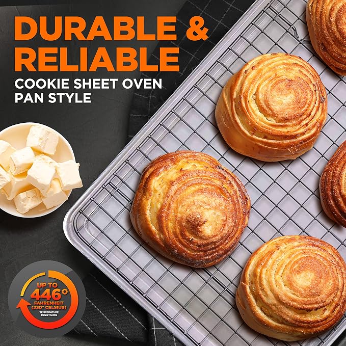 NutriChef Aluminum Baking Sheet w/ Cooling Rack - Thick & Durable Cookie Sheet Tray for Baking Pastries, Cookies, Bacon, & More - PFOS, PTFE, PFOA FREE, Dishwasher Safe (13" x 10") - Image 5