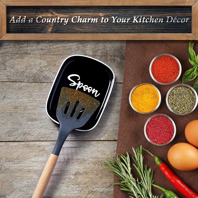 Ceramic Spoon Rest for Stove Top, DAYYET Large Spoon Holder, Spoon Rest for Kitchen Counter, Heat-Resistant Cooking Utensil Rest, Black Kitchen Decor and Accessories - Image 2