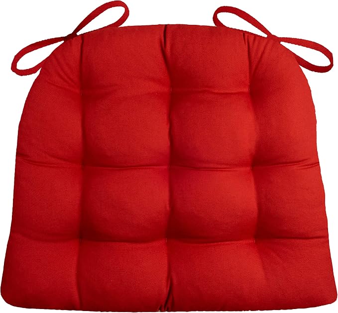 Barnett Home Decor Cotton Duck Red Dining Chair Pad with Ties - Medium Size 18 Chair Cushion - Latex Foam Fill - Machine Washable, Reversible, 100% Cotton, Made in USA (Fire Engine, Flame) by BarnettHomeDecor