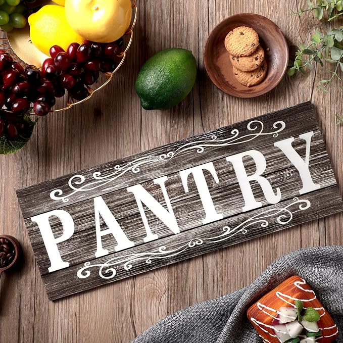 Jetec Pantry Sign Wall Decor 16 x 6 Inch Farmhouse Wood Pantry Signs Rustic Retro Hanging Wooden Art Plaque Decorative for Kitchen Restaurant Door Room Home Decoration(Gray) - Image 2