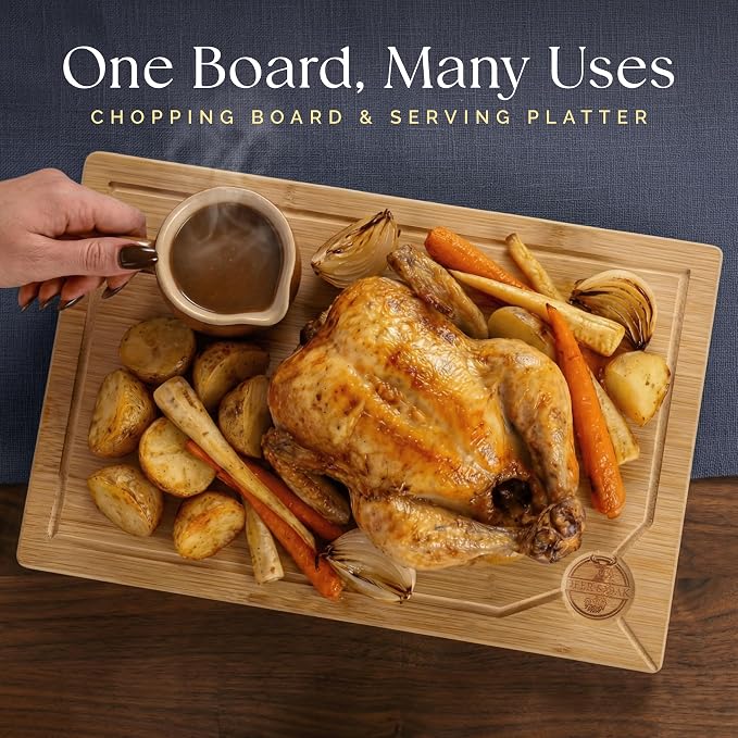 Deer & Oak Large Bamboo Chopping Board 15" x 9.8" x 0.8", Premium Wooden Kitchen Cutting Board for Meat & Vegetables, Pre-Oiled, Water Resistant, Knife-Friendly - Image 2