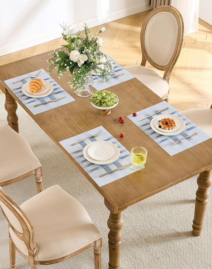 Leetaltree Geometric Print Blue Placemats Set of 6 - Heat Resistant Non-Slip Place mats for Dining Table, Washable Durable PVC Vinyl Woven Table Mats (Geometric Blue, 6) - Image 2