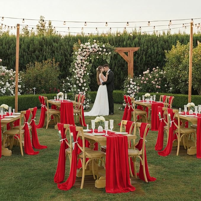 MDS Pack of 12 | Red | 10ft Chiffon Table Runner 29x120 Inches Long Romantic Rustic Sheer Gauze Runner for Wedding Bridal Shower Birthday Banquets Engagement Spring Easter Boho Decorations - Image 2
