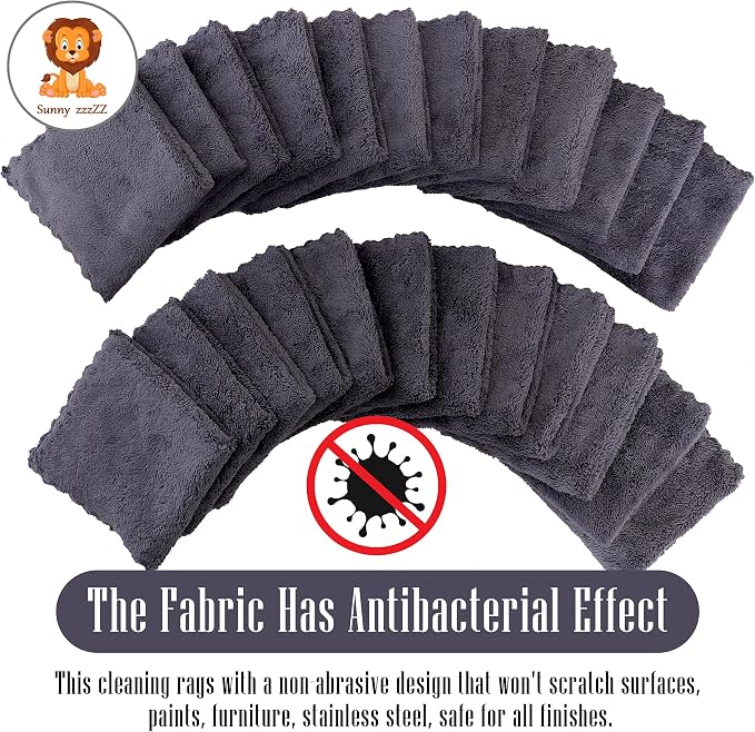 Sunny zzzZZ 24 Pack Kitchen Dishcloths - Does Not Shed Fluff - Reusable Dish Towels, Dish Cloths, Super Absorbent Coral Fleece Cleaning Cloths, Nonstick Oil Washable Fast Drying, 10 x 10 Inch (Grey) - Image 3
