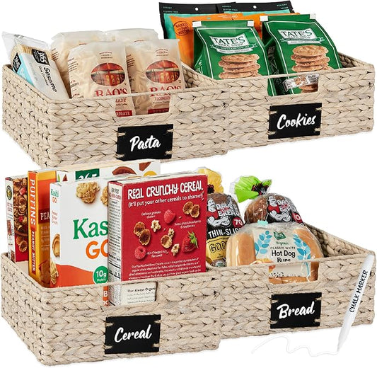 Best Choice Products Set of 4 13x12in Water Hyacinth Pantry Baskets, Woven Organizers w/Chalkboard Label, Chalk Marker - White by Unknown