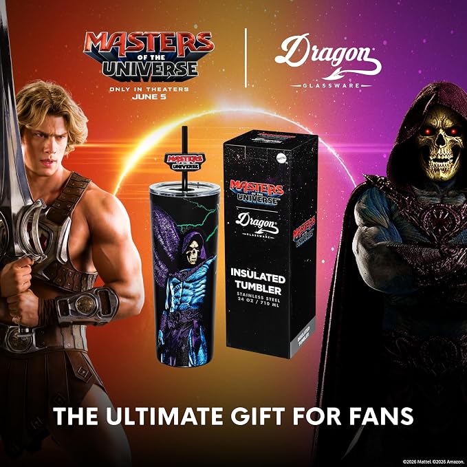 Dragon Glassware x Masters of the Universe Tumbler (MOTU), 24 oz - Skeletor | Vacuum Insulated Stainless Steel Tumbler with Straw & Lid; With Straw Topper; Official Masters of the Universe 2026 Movie Cup - Image 6