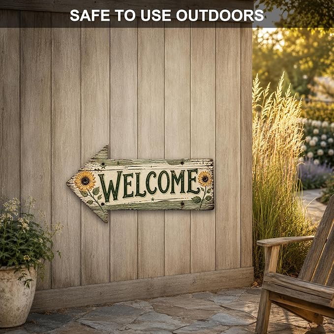 Welcome Left-Pointing Arrow Sign — Die-Cut Metal Directional Wall Decor | barnwood look, rustic, front entry, guest greeting, curb appeal, durable print, ready to hang - Image 4