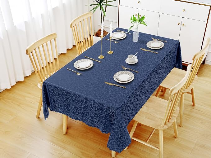 Smiry Rectangle Waterproof Heavy Duty Vinyl Tablecloths, 60 x 84 Inch | Wipeable Washable Floral Embossed Table Cover for Kitchen and Dining Room, Indoor & Outdoor Use, Dark Blue - Image 7