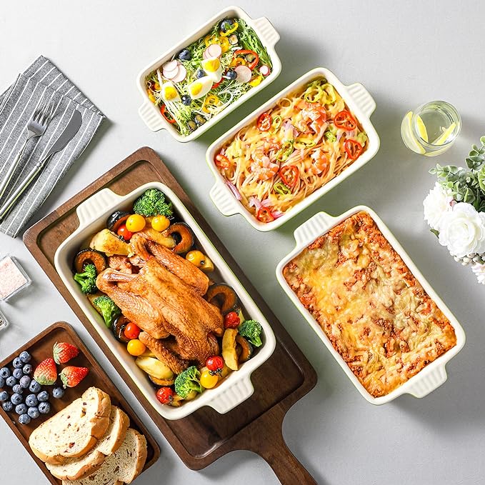 MALACASA Ceramic Baking Dishes Set of 4, Deep Casserole Dish, Green | Deep Lasagna Pans for Versatile Use, Durable Bakeware for Roasting Vegetable, Gift Set, Dishwasher Safe(9.4/11.1/12.2/14.7") - Image 5