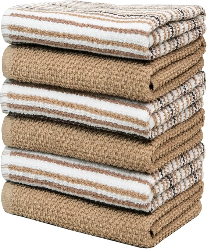 Bumble Kitchen Towels 6 Pack 100% Cotton 16"x26" - Tan | 430 GSM Soft Kitchen Hand Towels with Hanging Loop, Highly Absorbent & Durable for Washing and Drying Dishes - Image 4
