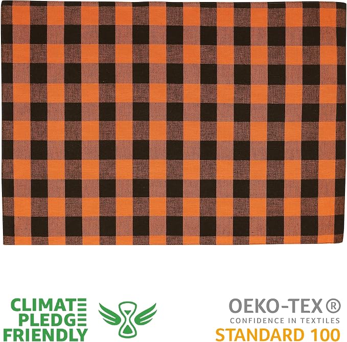 Urban Villa Two Tone Placemat Cotton Tablemat 14x20 (Set of 6) Orange/Blk - Image 2